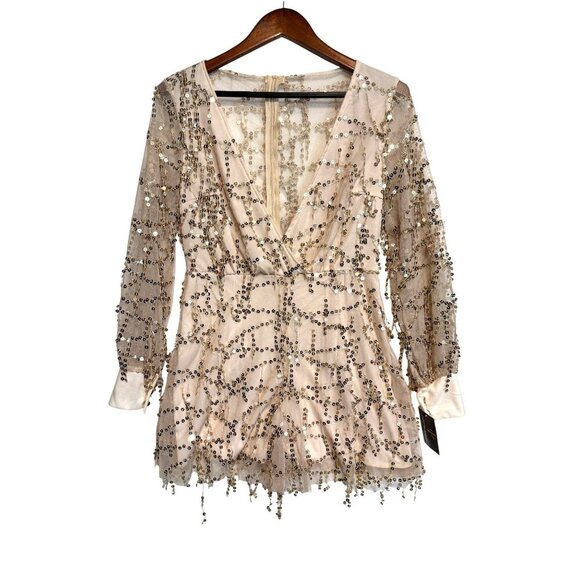 The Perfect Piece Dresses & Skirts - Gold Metallic Flirty Sequined Sheer Mini Romper  Prom Glam Fairy Sexy NWT Sz M